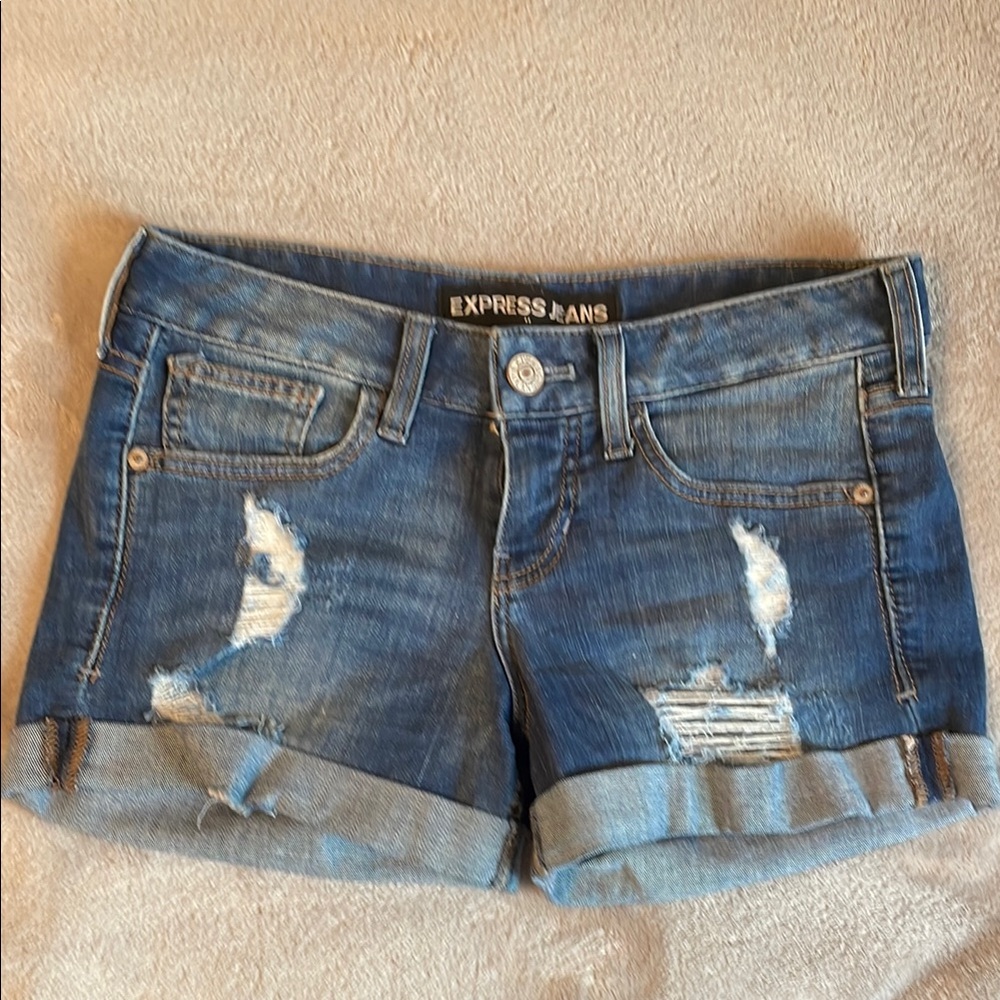 Express Blue Distressed Jean Shorts